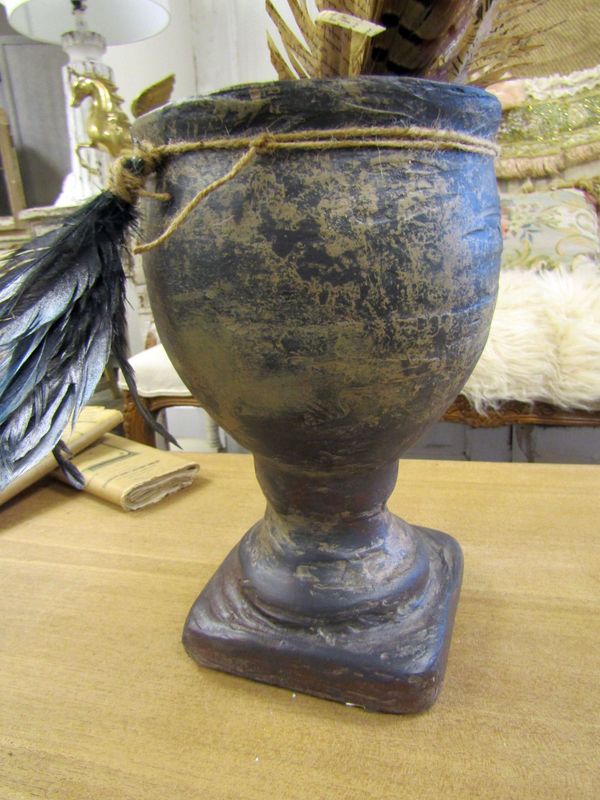 Home Decor rustic vase, recycled Farmhouse Terracotta gray beige dirt washed look with aged distressed texture anita spero design