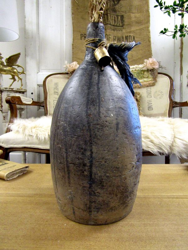 Rustic Farmhouse Terracotta Stone Vase dark gray zinc beige plaster clay piece distressed textured anita spero design