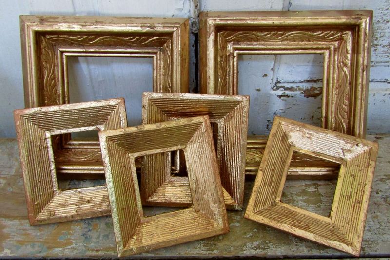 Vintage wood picture frames set of 6, distressed chippy gold solid wood frames wall decor weddings or gifts anita spero design