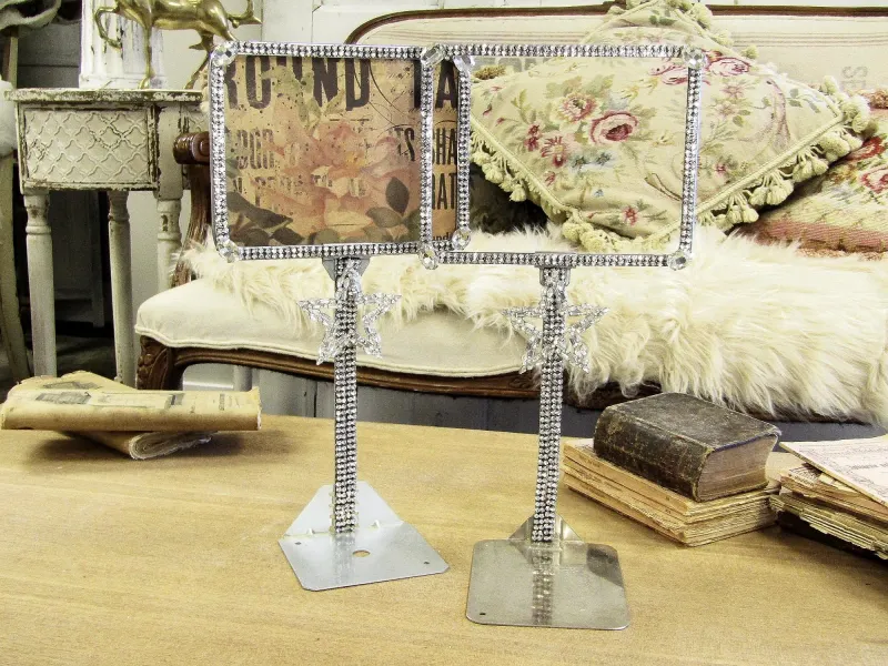 Rhinestone jeweled table picture frames, wedding or event place setting ideas anita spero design