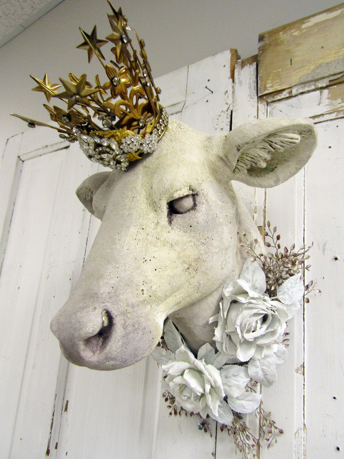 Farmhouse Faux Cow head wall mount