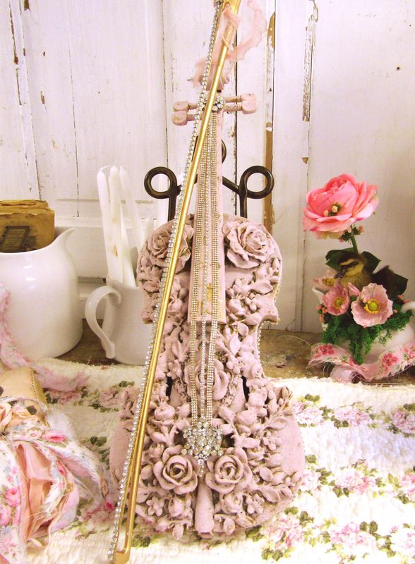 Pink violin and bow art piece by AnitaSperoDesign