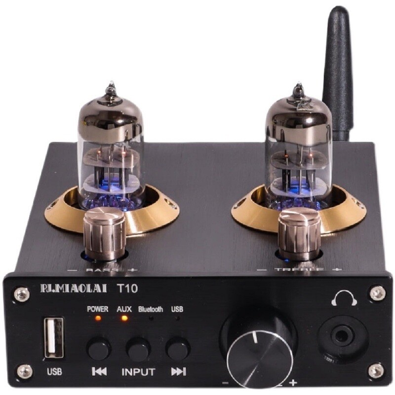 PJ.MIAOLAI Vacuum Tube Power Amplifier, HiFi, Bluetooth 5.0, Stereo, Desktop Headphone, Music Player, USB, 50W + 50W