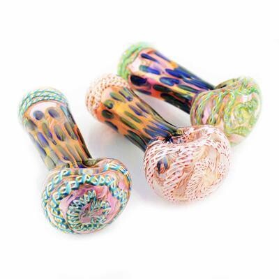 4.5" Gold Fume Glass Hand Pipe with Fancy Art- Blue