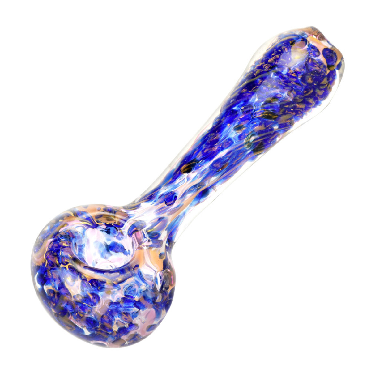 Blue & Gold Fumed Swirl Spoon Pipe - 4.5"