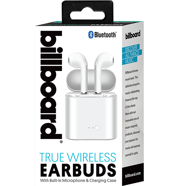 Billboard Bluetooth Wireless Earbuds Headset - White Billboard Bluetooth Wireless Earbuds Headset - White