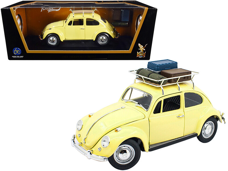 1967 Volkswagen Beetle with Roof Rack and Luggage Yellow 1/18 Diecast