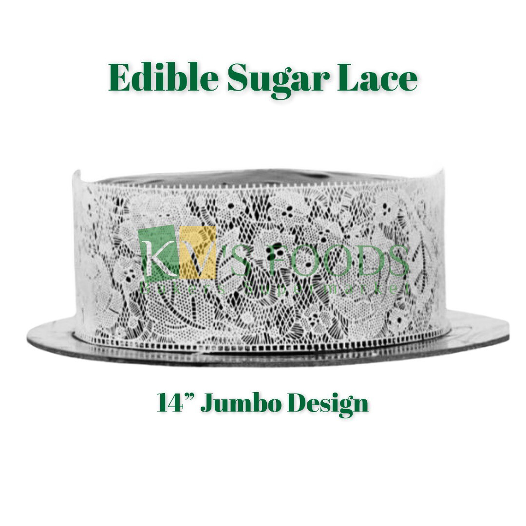 14” Edible Sugar Lace - Jumbo Flower & Leaf Design (Set Of 5)