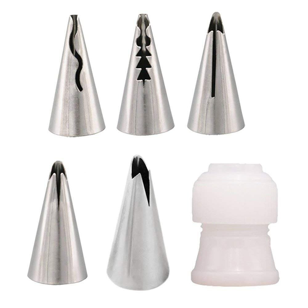 5 PCs Stainless Steel Skirt Dress Pastry Cake Nozzles Icing Piping Tips With 1 Coupler Buttercream