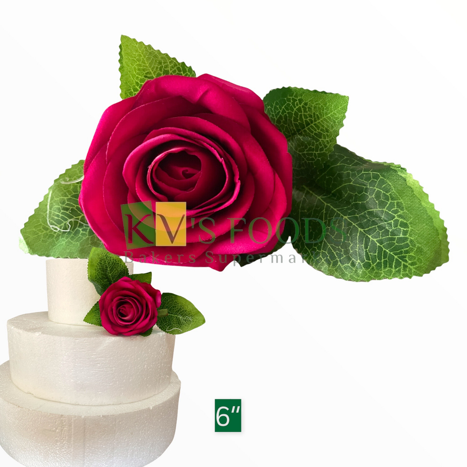 6” Non-edible Artificial Rose Flower For Cake Decoration | Wedding Cake Flower - KV’s FOODS