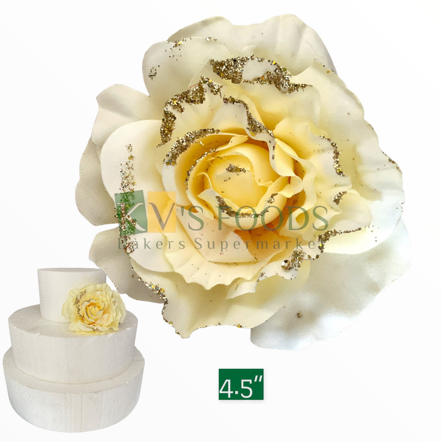 4.5” Non-edible Artificial Brocade White Rose Flower For Cake Decoration | Wedding Cake Flower - KV’s FOODS