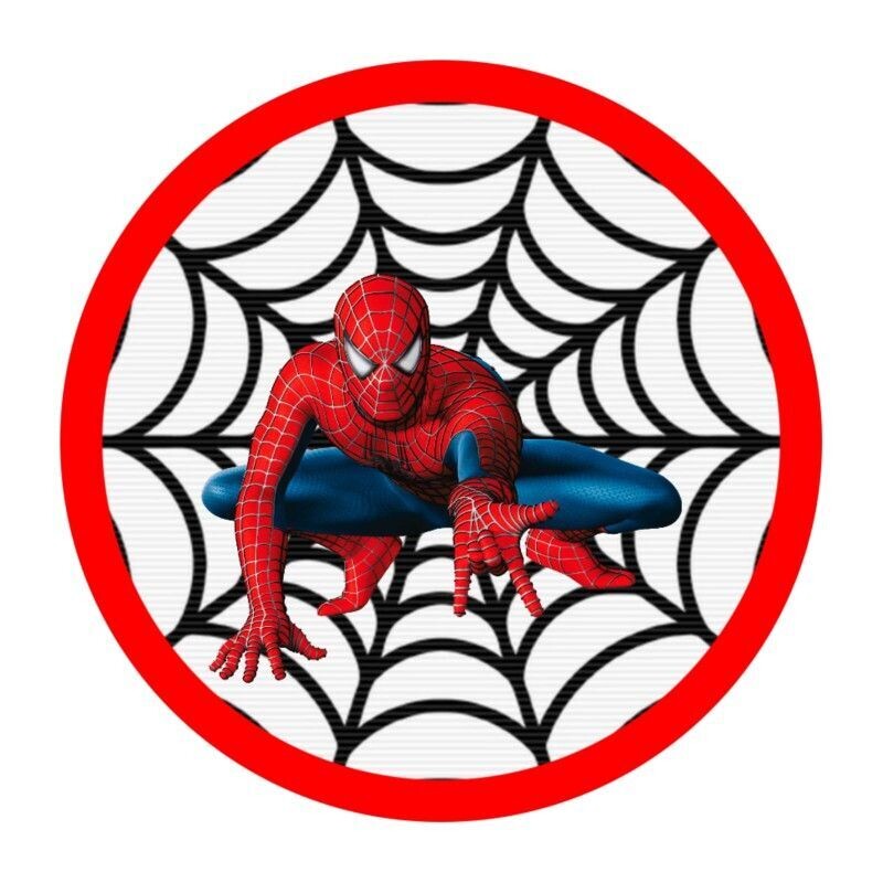 Spider Man Seating with Spider Web Red Border, Photo Print Paper Cutout for Cake Topper, Cake Decoration Topper Prints, Printable Sheet, Sugar Sheet, Wafer Sheet Printout