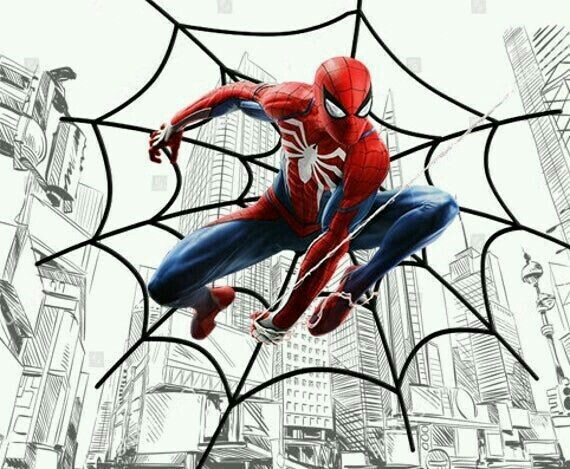 Spider Man Flying with Web Square