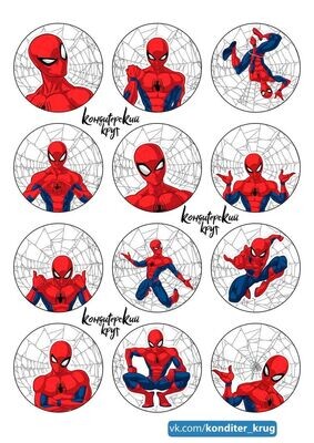 Spider Man Theme for 12 Cupcakes, Edible Photo Print Paper Cutout for Cake Topper, Cake Decoration Topper Prints, Printable Sheet, Sugar Sheet, Wafer Sheet Printout