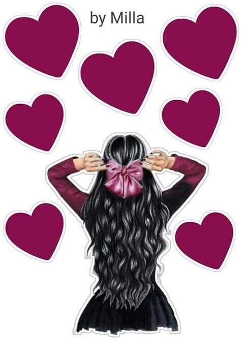 Girl Cutout with Hearts, Photo Print Paper Cutout for Cake Topper, Cake Decoration Topper Prints, Printable Sheet, Sugar Sheet, Wafer Sheet Printout