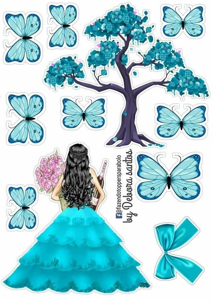 Girl Cutout with Butterflies and Tree, Photo Print Paper Cutout for Cake Topper, Cake Decoration Topper Prints, Printable Sheet, Sugar Sheet, Wafer Sheet Printout