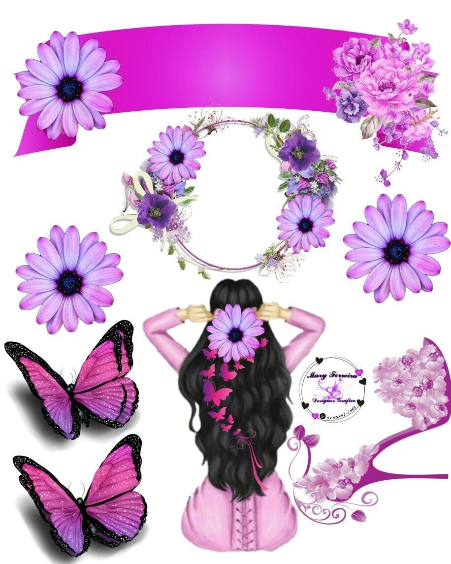 Girl Cutout with Flowers and Butterflies