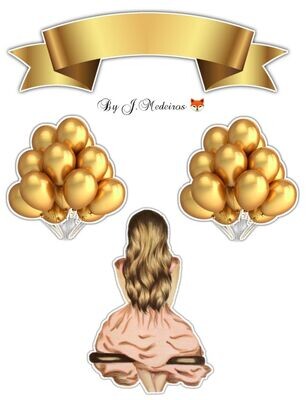 Girl Cutout with Balloons Golden