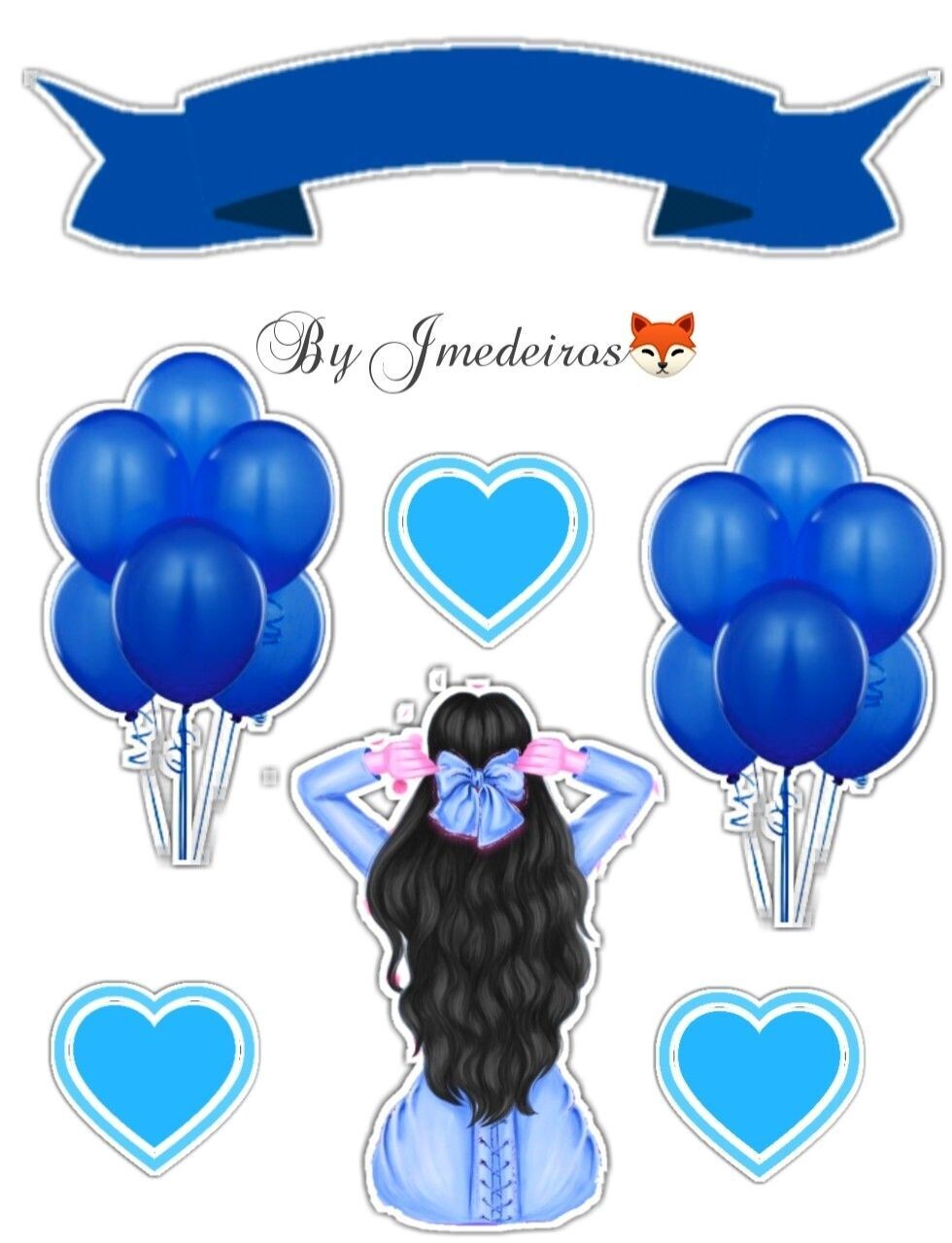 Girl Cutout with Balloons Blue