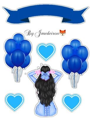 Girl Cutout with Balloons Blue, Edible Photo Print Paper Cutout for Cake Topper, Cake Decoration Topper Prints, Printable Sheet, Sugar Sheet, Wafer Sheet Printout