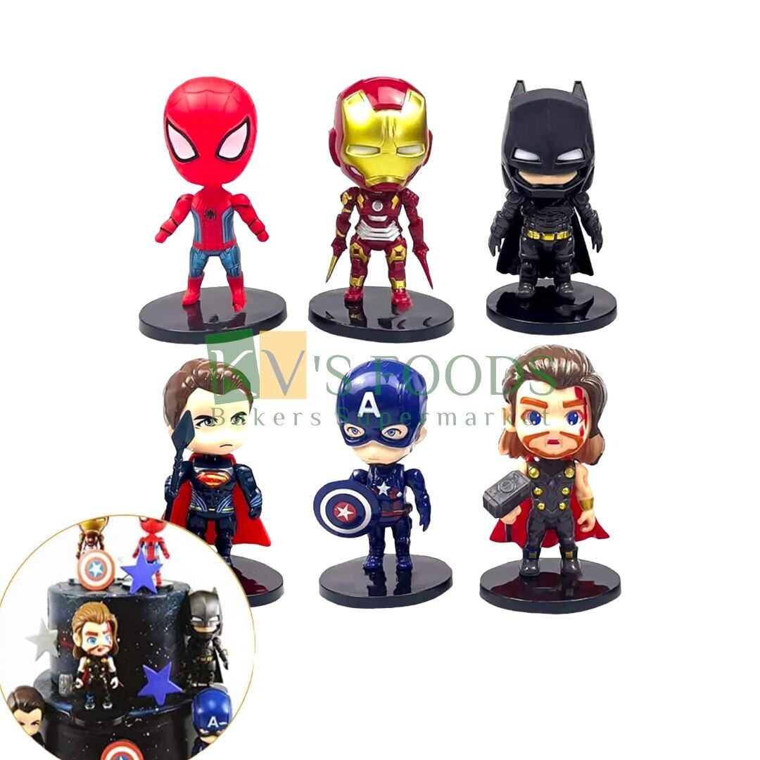 6 PCS Cute Superhero Avengers Cake Toppers, Miniature Figurine, Cake  Decoration, Cake Theme, Mini Figures Set,