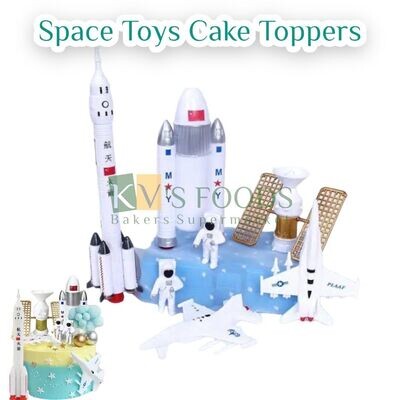 Space Shuttle Astronaut Aeronautical Model Rocket Scene Cake Decoration Moon Birthday Space Theme Party Cake Topper