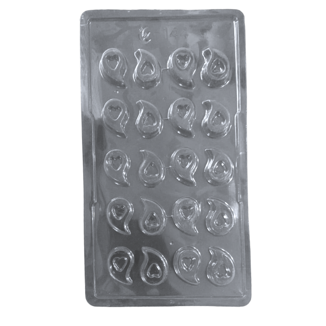 Heart within Drop, Comma Chocolate Mould PVC 20 Cavity - KV's FOODS