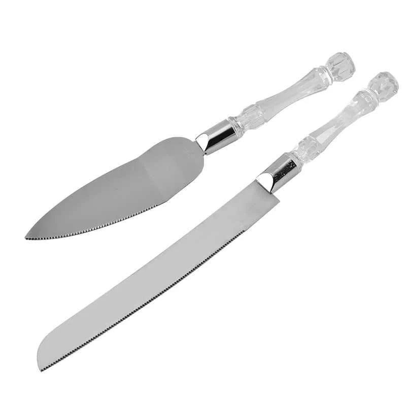 2 pc Stainless Steel Cake Knife and Server Set with Arcylic Handle Slicer Cutter Pizza Shavel Knife Pir Server Hand Tool with Cutting Knife.