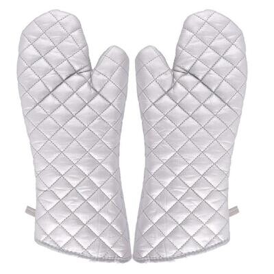 2PC Oven Gloves Heat Proof Microwave Heating Silver Coated Cotton Extra Long heavy Oven Mitts, Heat Resistant for Kitchen Cooking, Grilling, Baking (Set of 2)