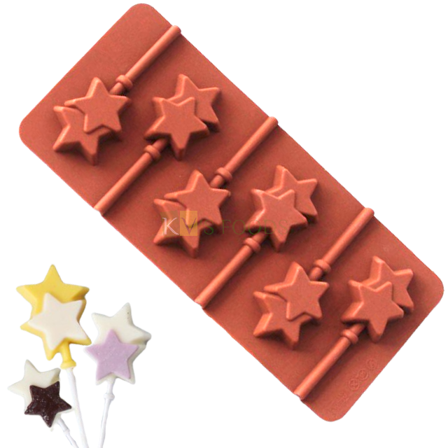 Double Star Shape Silicone Lollipop, Hard Candy, Chocolate 6 Cavity DIY Mould