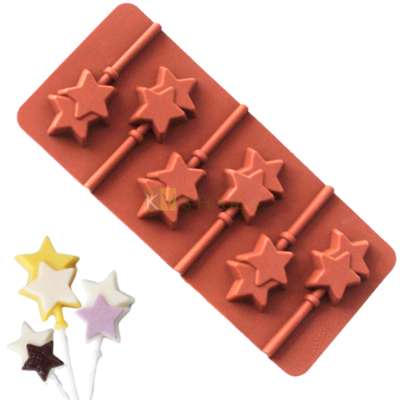 Double Star Shape Silicone Lollipop, Hard Candy, Chocolate 6 Cavity DIY Mould