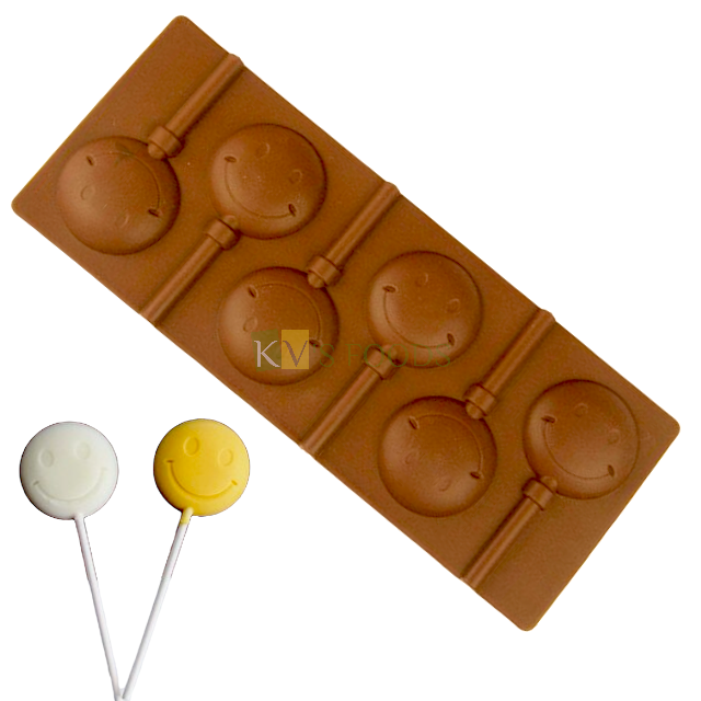 Smiley Emoji Shape Silicone Lollipop, Hard Candy, Chocolate 6 Cavity DIY Mould