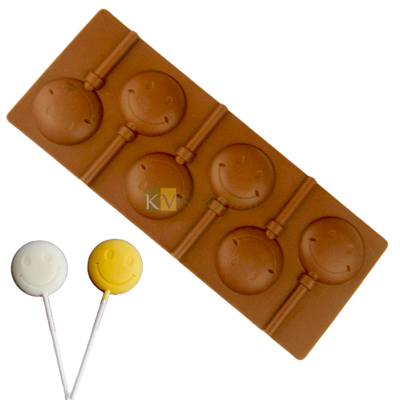 Smiley Emoji Shape Silicone Lollipop, Hard Candy, Chocolate 6 Cavity DIY Mould