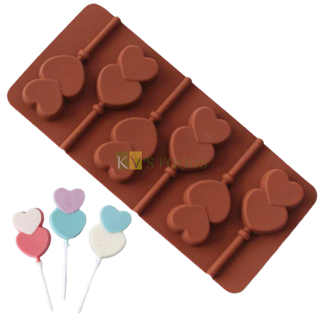Double Heart Shape Silicone Lollipop, Hard Candy, Chocolate 6 Cavity DIY Mould