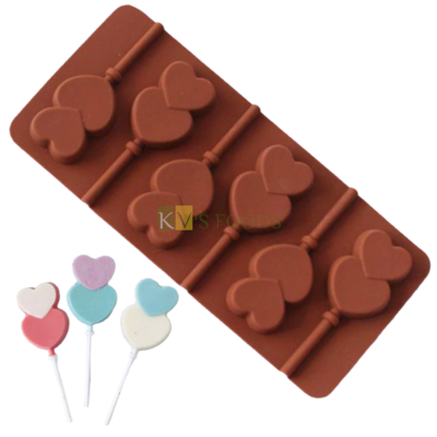 Double Heart Shape Silicone Lollipop, Hard Candy, Chocolate 6 Cavity DIY Mould