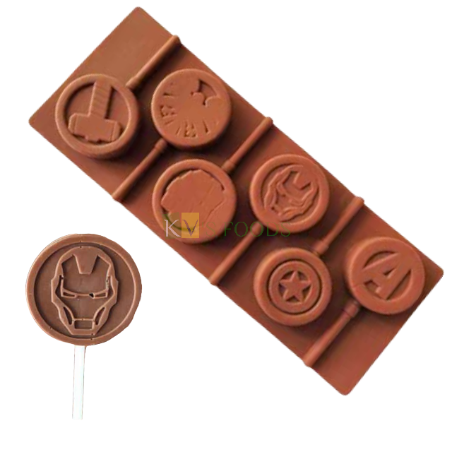Avengers Superhero Theme Shape Silicone Lollipop, Hard Candy, Chocolate 6 Cavity DIY Mould
