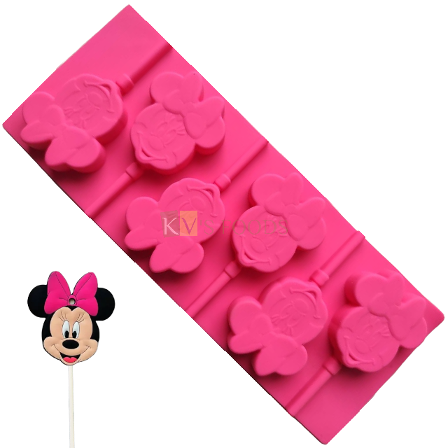 Minnie Mouse Shape Silicone Lollipop, Hard Candy, Chocolate 6 Cavity DIY Mould