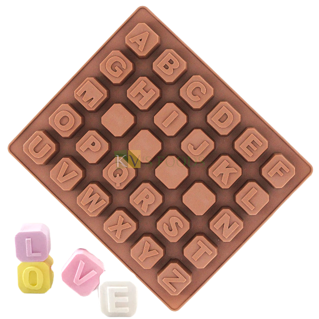 30 Cavity English 26 Alphabets A-Z Letters Blocks  Square Shape Silicone Chocolate abcd, Hard Candy SMS DIY Mould