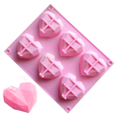 6 Cavity 3D Love Diamond Heart Gem Love Shape Pinata Entremet Small Silicone Chocolate, Hard Candy, Baking, Mousse, Desserts, Chiffon Cake, Soap DIY Mould