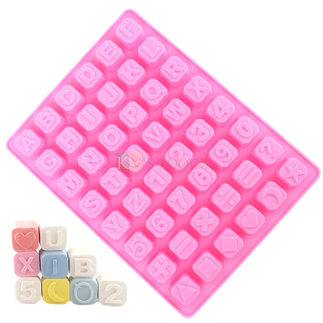 48 Cavity English Alphabets A-Z Letters, Numbers and Sign Characters Blocks abcd Square Shape Silicone Chocolate, Hard Candy SMS DIY Mould