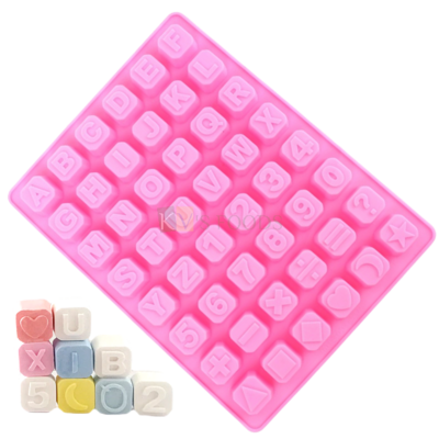 48 Cavity English Alphabets A-Z Letters, Numbers and Sign Characters Blocks abcd Square Shape Silicone Chocolate, Hard Candy SMS DIY Mould