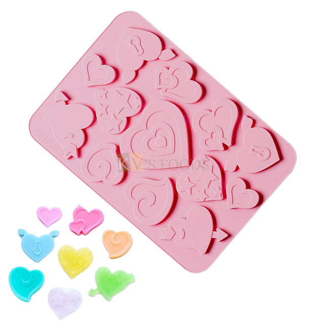13 Cavity Creative Love Heart multi Shaped, Sweetheart, Heart with arrow, heart with Lock, Chocolate Garnishing, Ice Cube, Resin, Candy, Chocolate DIY Silicon Mould