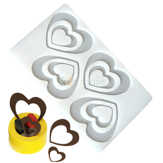 4 Cavity Silicon Double 2 mini heart edge rings , Sugar-craft, Cake Dessert Insert, Chocolate, Ice Cream Garnishing Cake Decoration, Candy, Fondant, DIY Silicon Mould