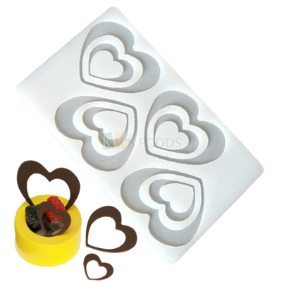 4 Cavity Silicon Double 2 mini heart edge rings , Sugar-craft, Cake Dessert Insert,  Chocolate, Ice Cream Garnishing Cake Decoration, Candy, Fondant, DIY Silicon Mould