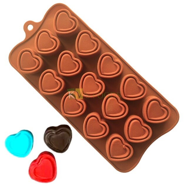 15 Cavity Heart Shape with Border Silicon Chocolate Mould, Sugar Craft, Cake Decoration, Pudding, Dessert, Jelly, Gummy, Garnishing, Candy,Pralines, Fondant, Baking DIY Food Decor