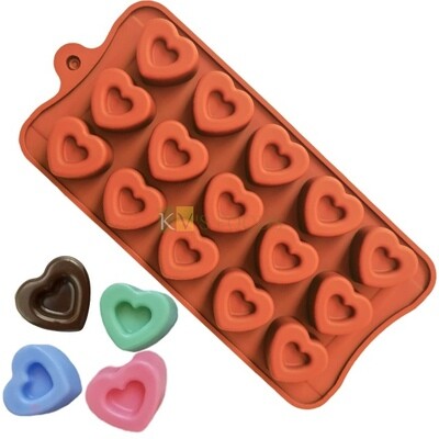 15 Holed Double Dimpled Heart Love Shaped Silicon Chocolate Mould, Sugar Craft, Cake Decoration, Pudding, Dessert, Jelly, Gummy, Garnishing, Candy,Pralines, Fondant, Baking DIY Food Decor