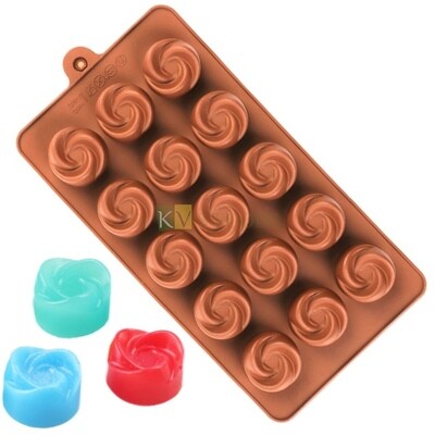 15 Cavity Swirl Round Rose Shaped Silicon Chocolate Mould, Sugar Craft, Cake Decoration, Pudding, Dessert, Jelly, Gummy, Garnishing, Candy,Pralines, Fondant, Baking DIY Food Decor