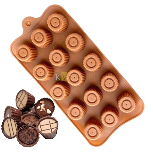 15 Cavity Peanut Butter Cups Hats (Reese cups) Silicon Chocolate Mould, Sugar Craft, Cake Decoration, Topper, Pudding, Dessert, Jelly, Gummy, Garnishing, Candy,Pralines, Fondant, Baking DIY Food Decor