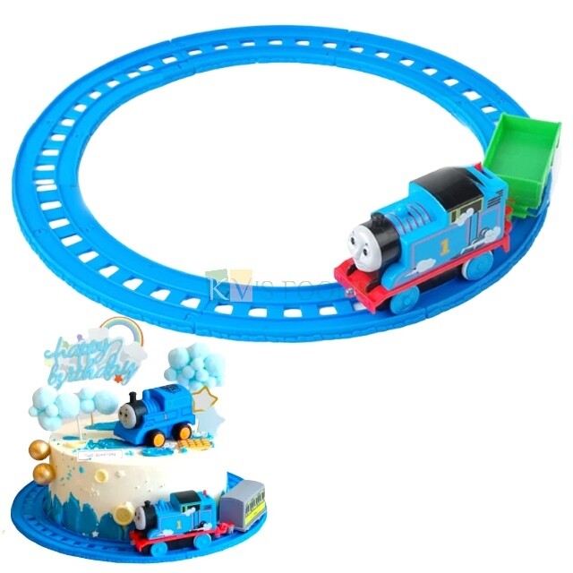 9 Inch Thomas Tank Engine Electric Train Railway Track Set Toys - Kids Birthday Party Cake Topper For 6 - 8 Inches Cake, Tunnel Cake Decoration Motored Train Toy with Flashing Light &amp; Whistle