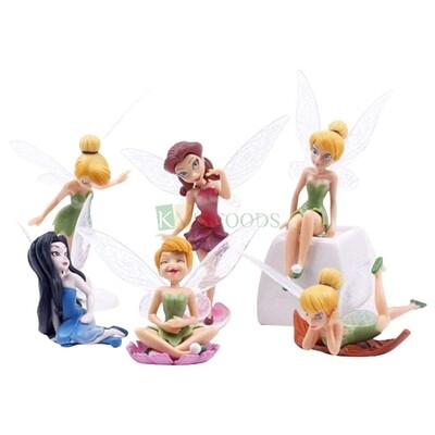 6 PCS Tinkerbell Dolls Flying Fairy Pixie Wings Cake Theme Toppers, Miniature Figurine, Cake Decoration, Mini Cake Toppers Action Figures Set, Birthday Party Supplies, Gift Children's Play Toys Set